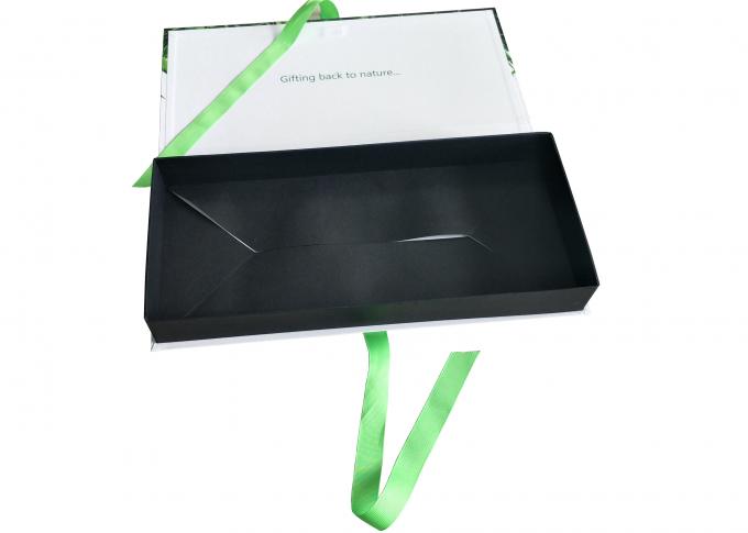 リボンとのリサイクルされた緑の折るボール紙の化粧箱の注文の点の紫外線ロゴ