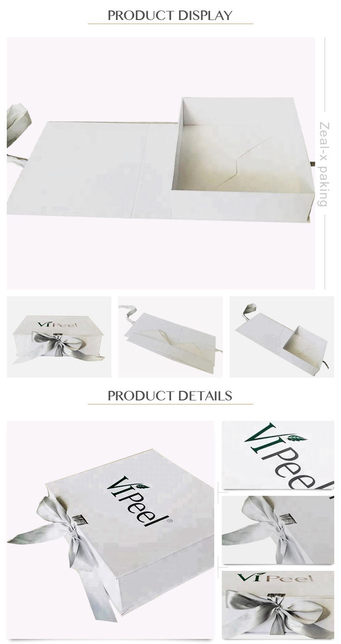 ペーパー ギフト用の箱の白いリボンの長方形の形のPantonの折るボール紙の印刷