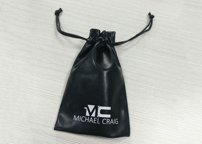 黒く革のようなドローストリングの宝石類袋、スエードのドローストリングの袋スクリーンの印刷のロゴ